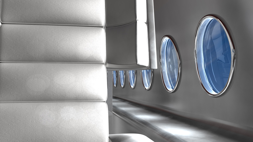 Concept airplane seat in situation in concept cabin interior