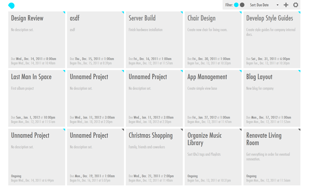 Project Management Overview screen